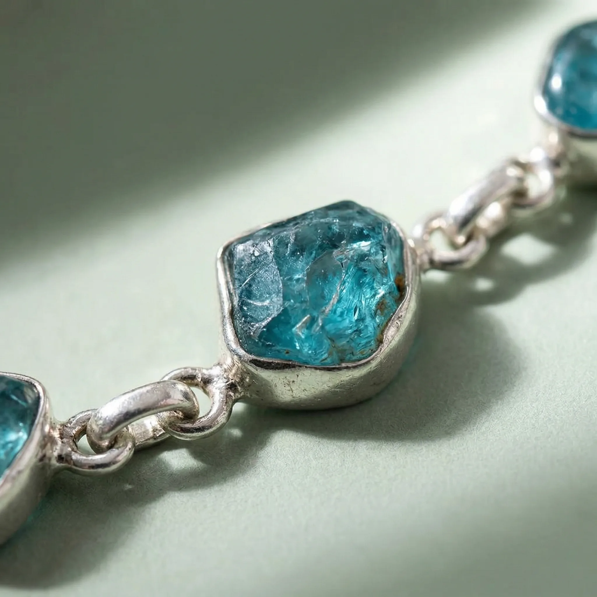 Raw Blue Apatite Sterling Silver Bracelet — AI Etsy product photography — Feature