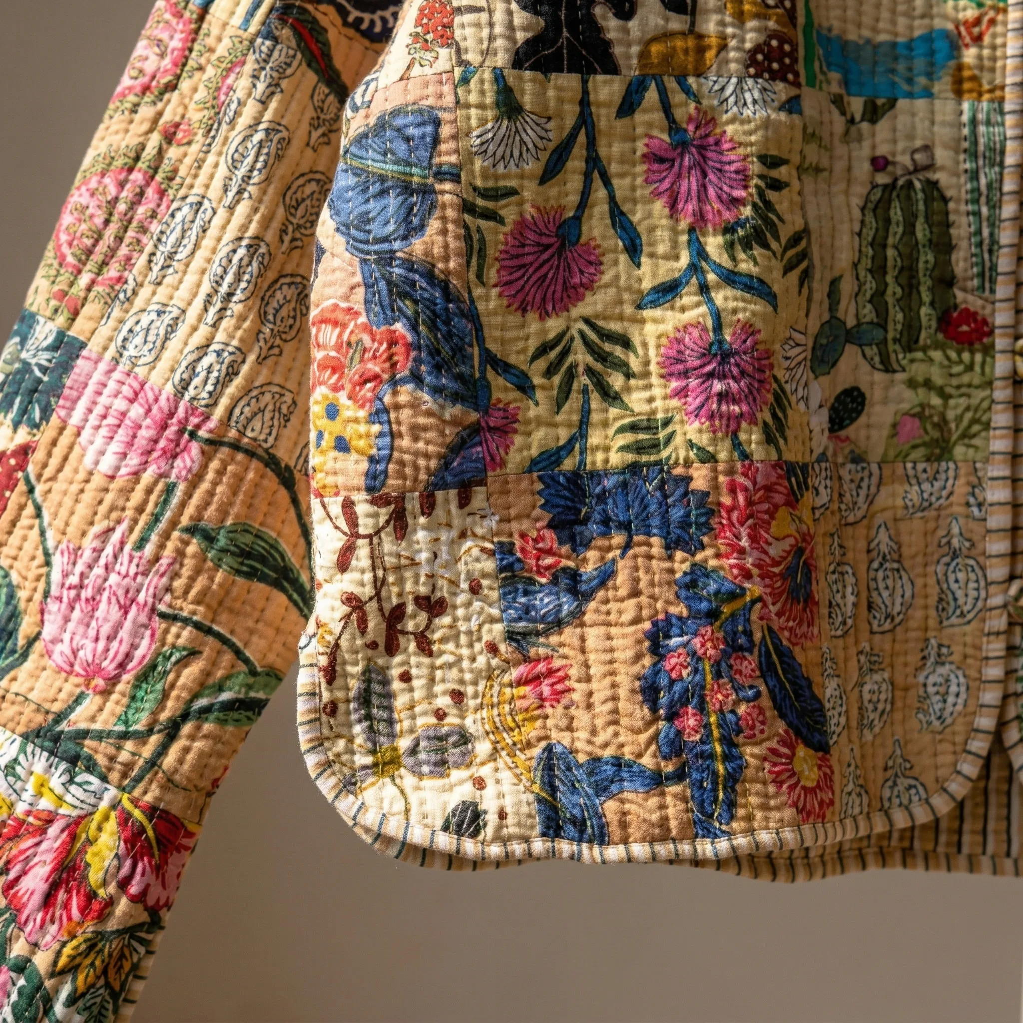 Quilted Floral Patchwork Jacket — AI Etsy product photography — Close-Up