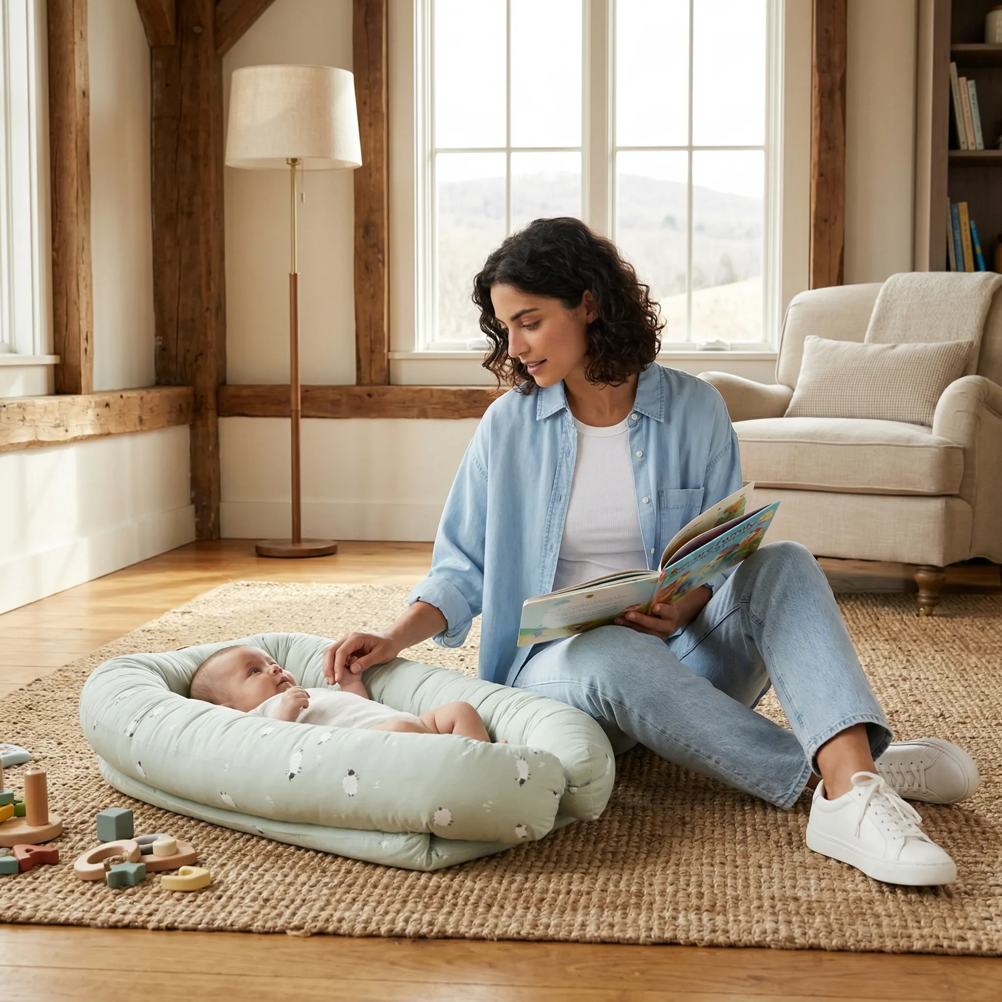 Padded Baby Lounger — AI product photography — Lifestyle & Detail view 2