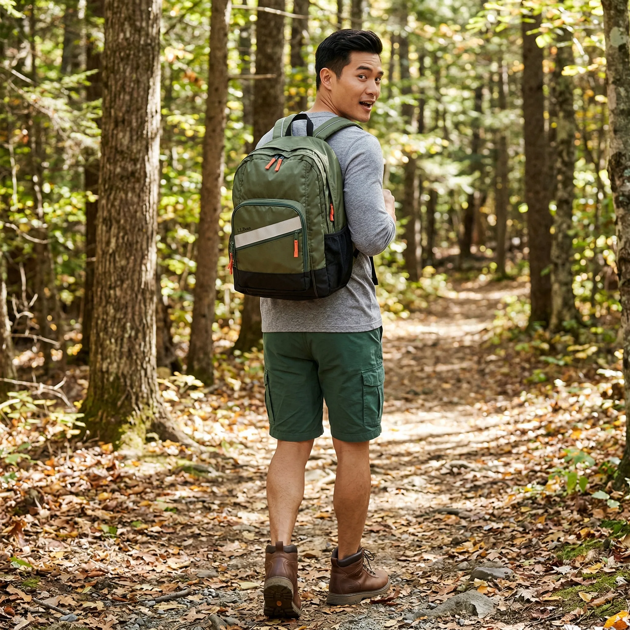 AI-generated olive backpack product photo — Product Photography example