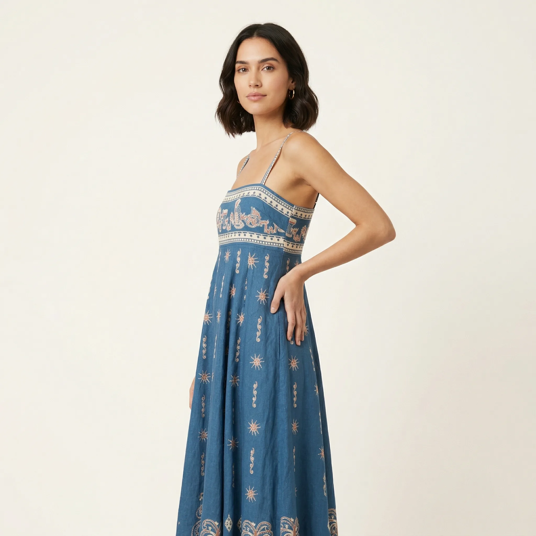 Maxi Dress with Celestial Motif — AI Shopify product photography — Detail
