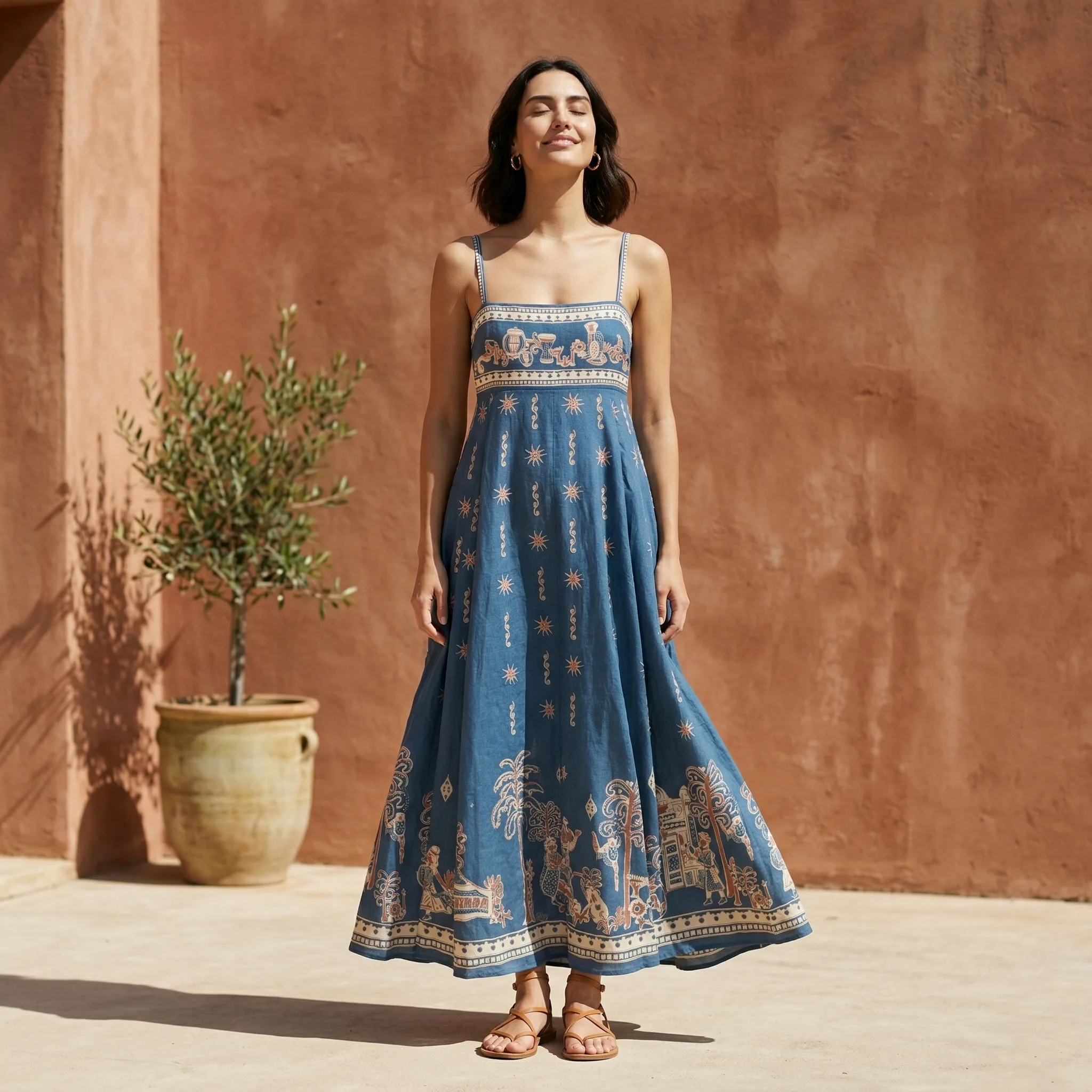 Maxi Dress with Celestial Motif — AI Shopify product photography — Close-Up
