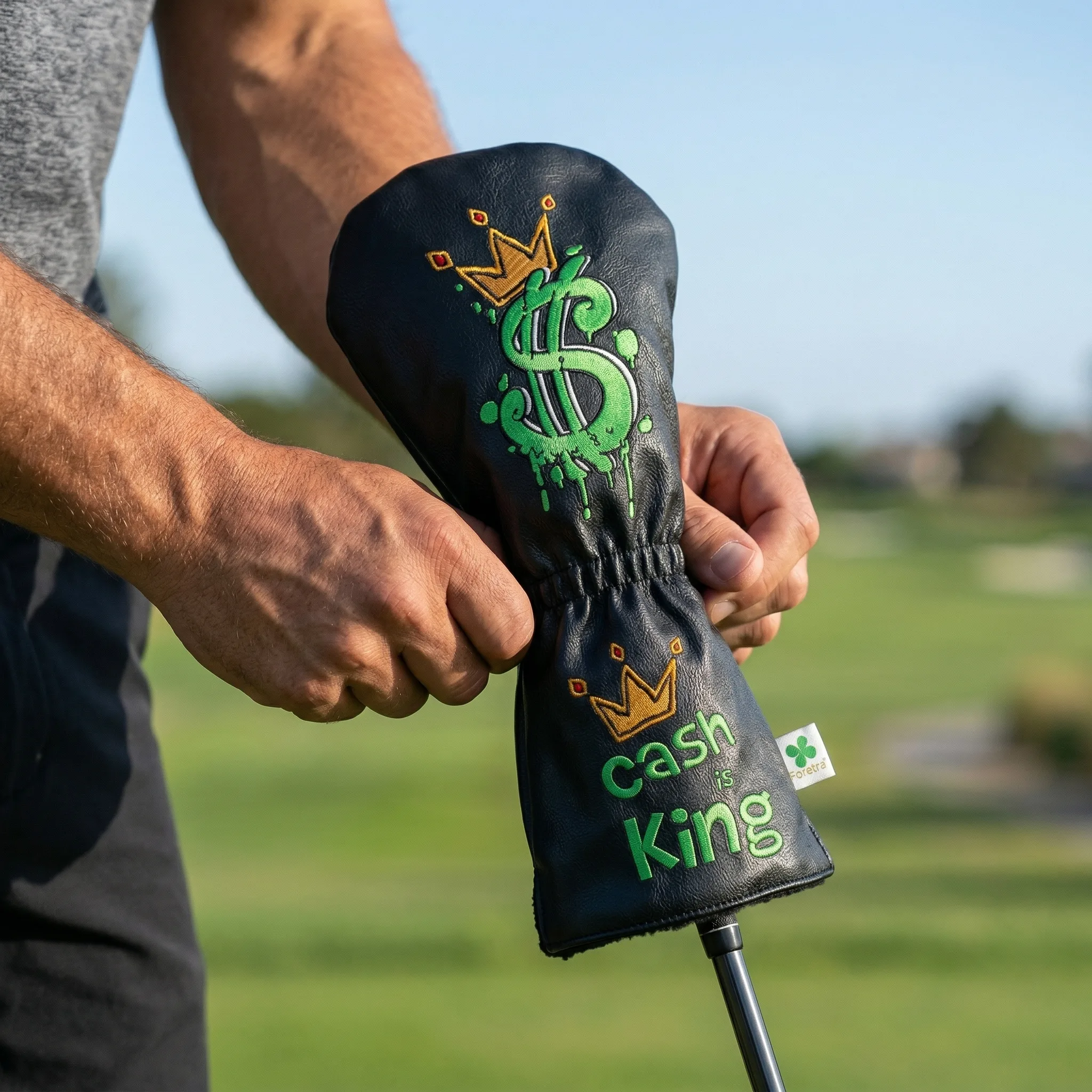 Cash is King Golf Club Headcover — AI Shopify product photography — In-Use
