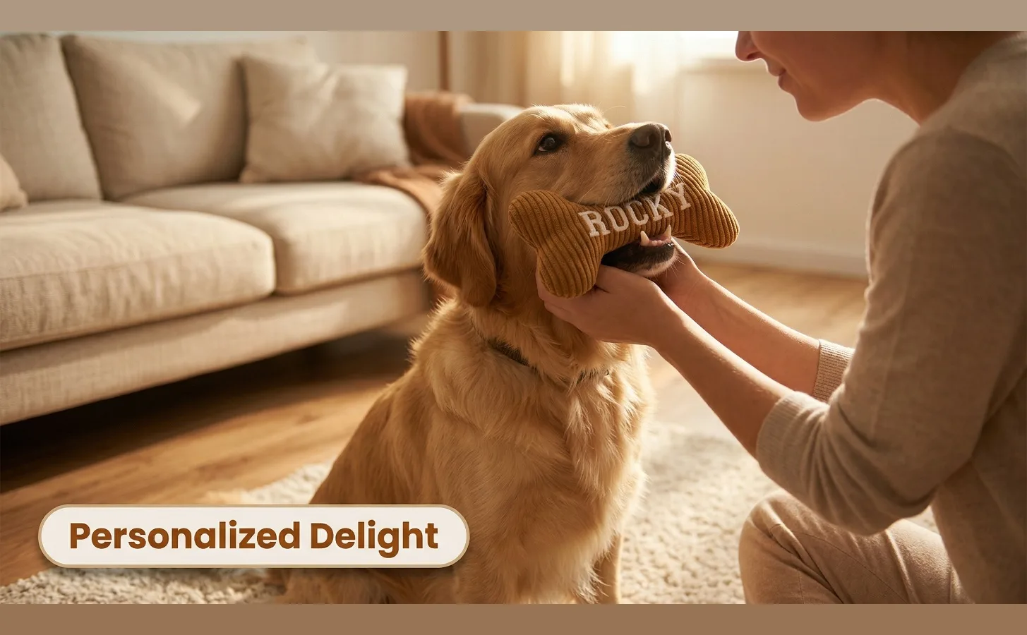 Personalized Corduroy Bone Dog Toy — AI Amazon A+ content — Product Overview
