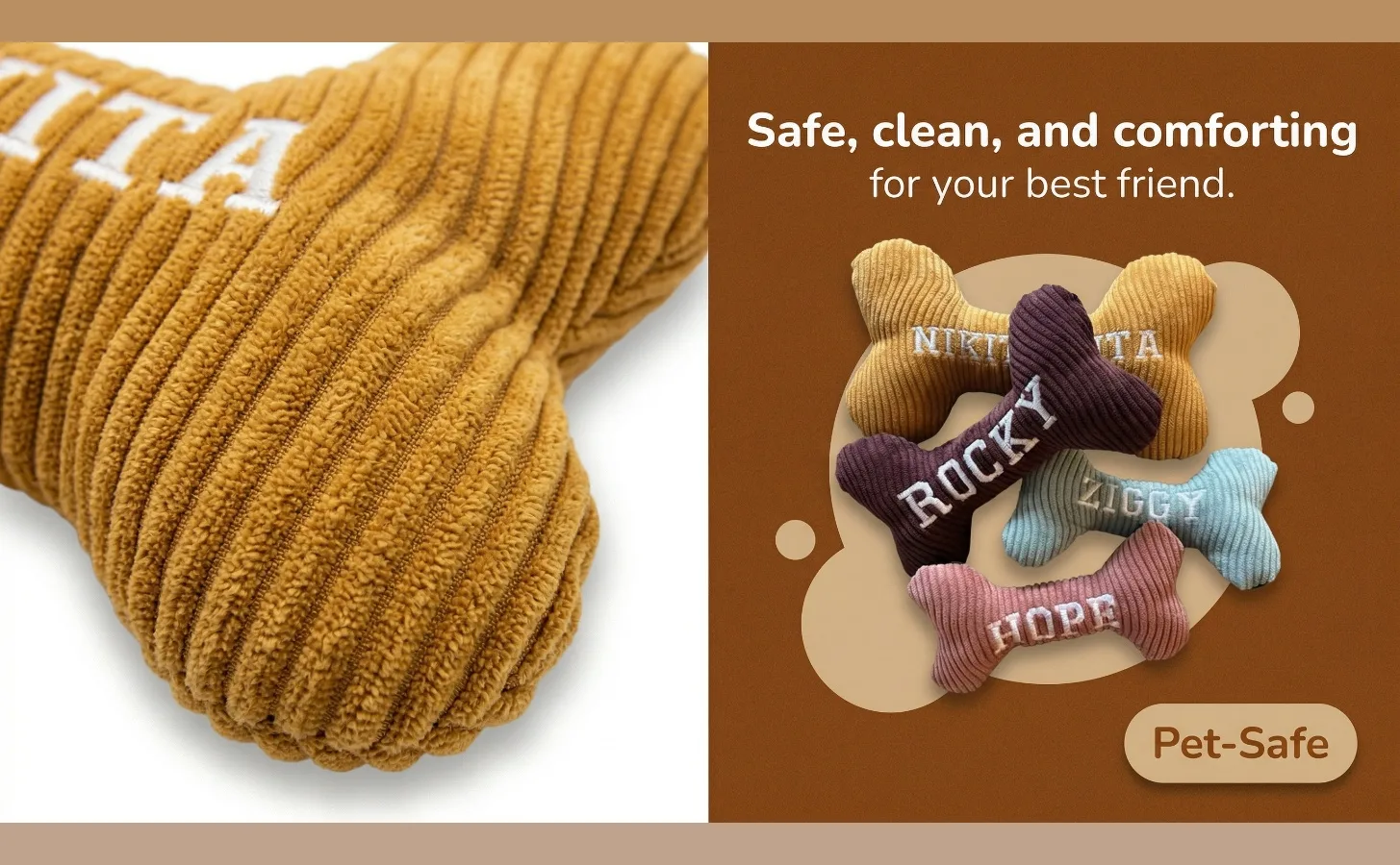 Personalized Corduroy Bone Dog Toy — AI Amazon A+ content — Personalization