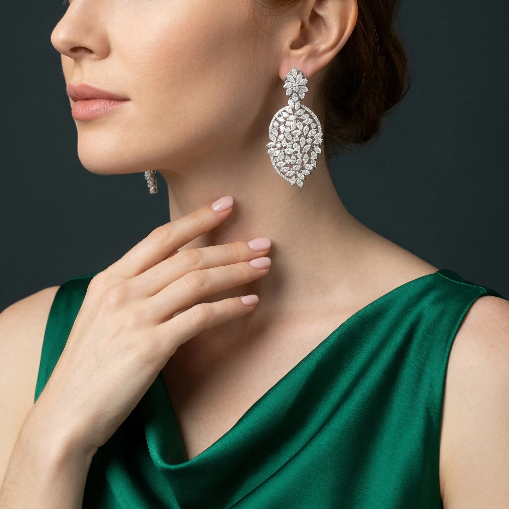 Silver Chandelier Earrings — AI fashion model photography — Studio scene 1