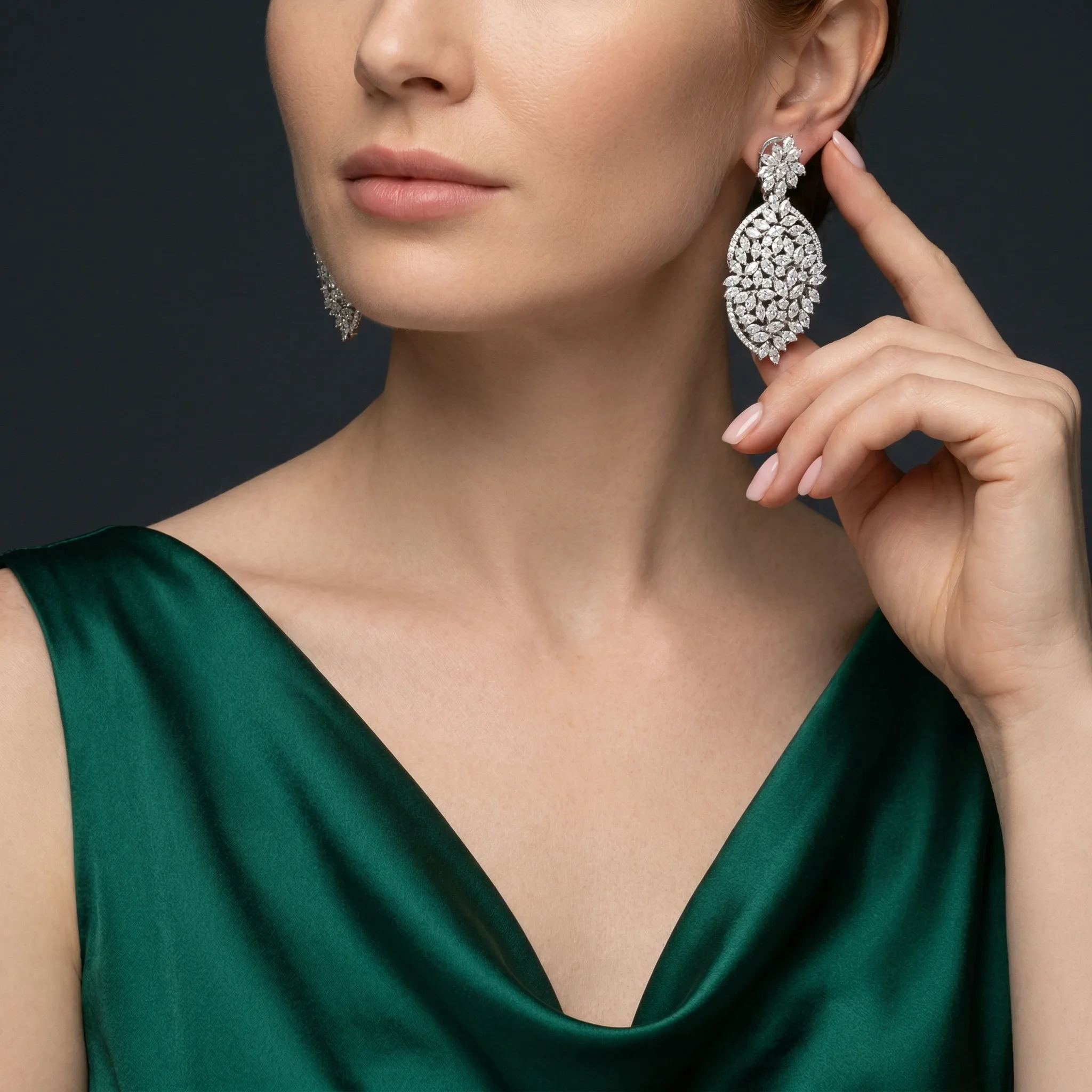 Silver Chandelier Earrings — AI fashion model photography — Studio scene 2