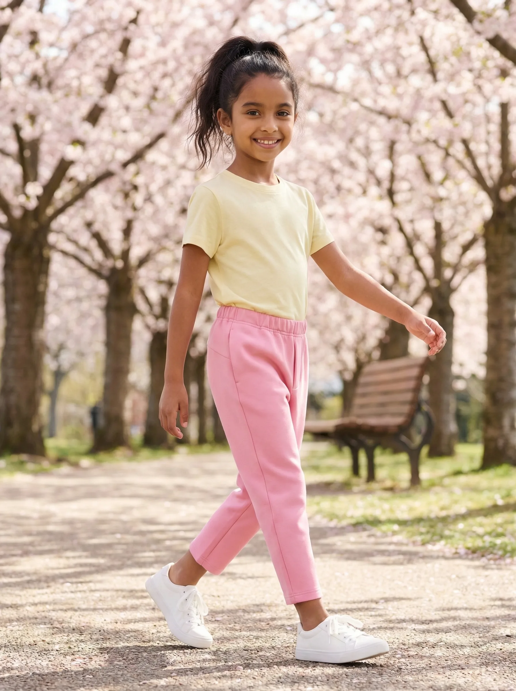 Girls' Pink Jogger Pants — AI fashion model photography — Outdoor scene 4