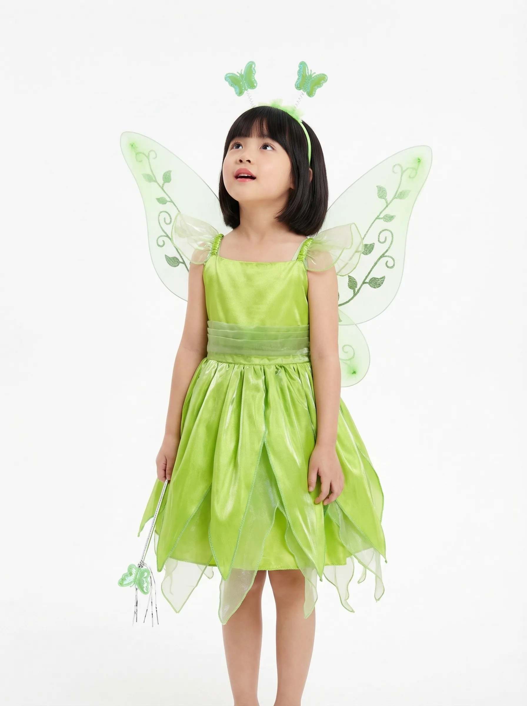 Girls' Green Fairy Costume — AI fashion model photography — White Background scene 3