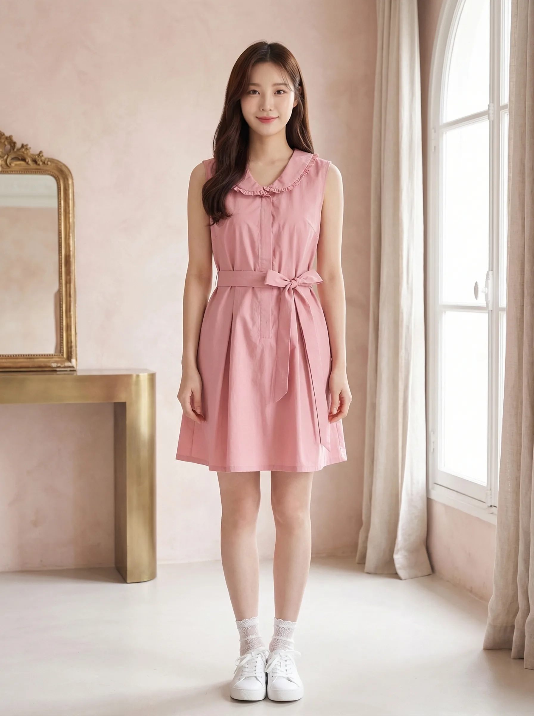AI-generated pink ruffle dress product photo — Fashion example