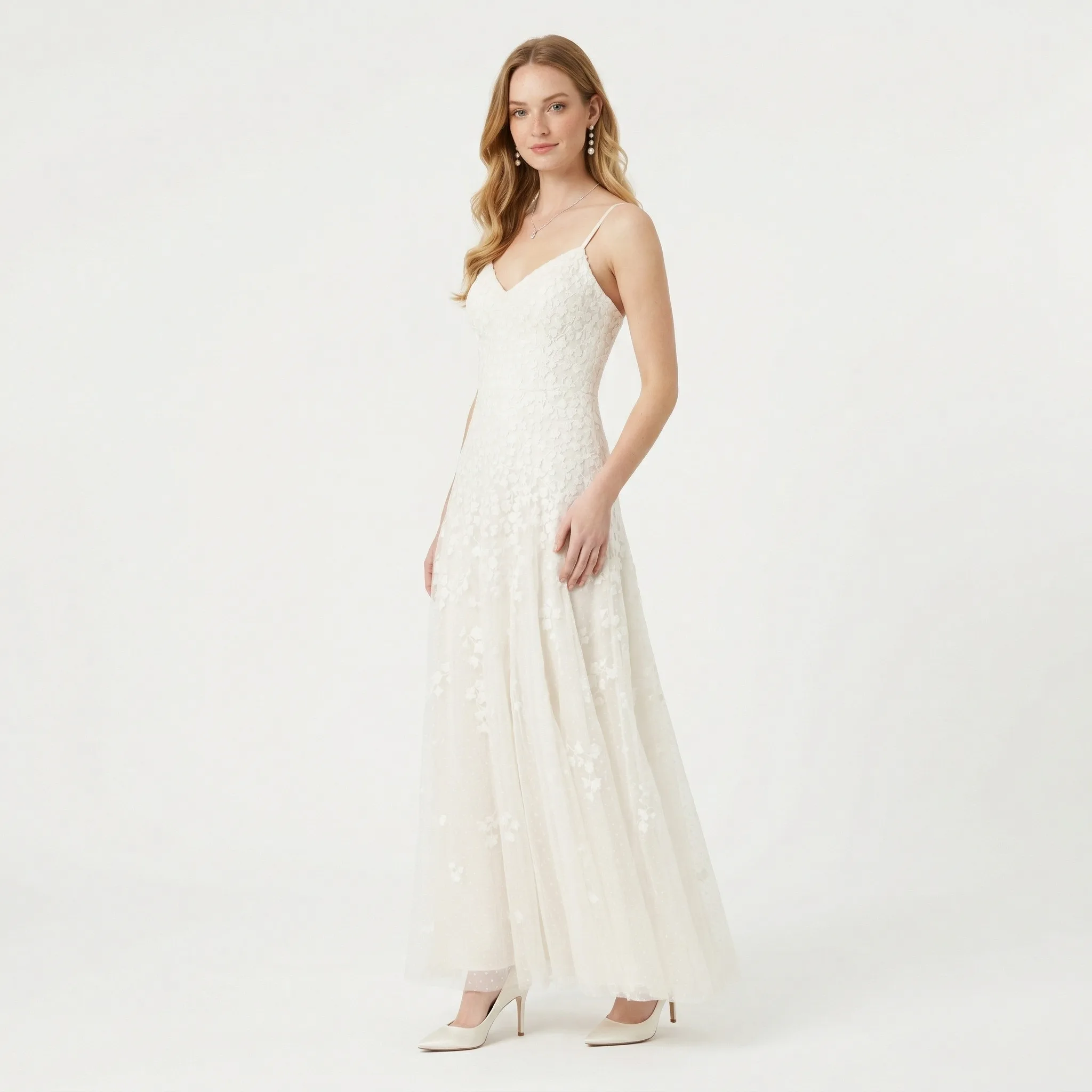 AI-generated white lace dress product photo — Fashion example