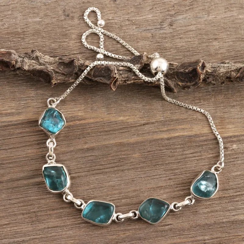 Raw Blue Apatite Sterling Silver Bracelet — original product photo