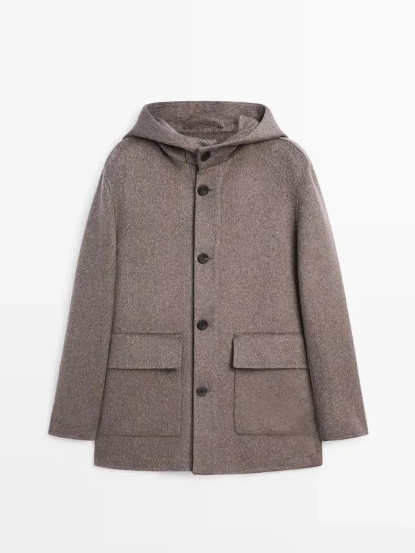 Men's Taupe Hooded Coat — original product photo