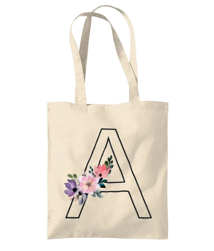 Personalized Tote Bag with Floral Initial — original product photo